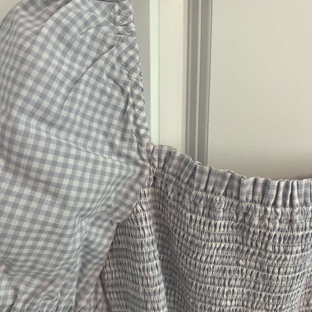 J. Crew Squareneck Smocked Top blue gingham - Picture 3 of 4